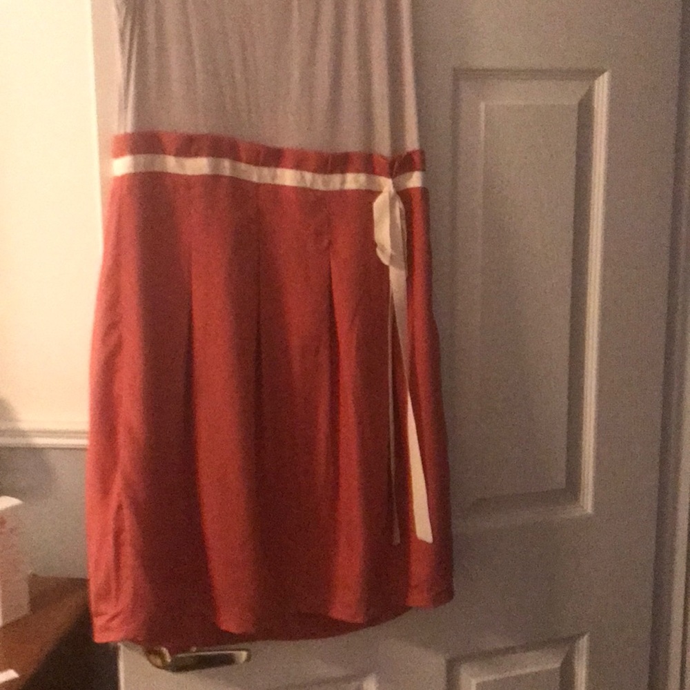 Dress. Burnt orange with light grey tank top
